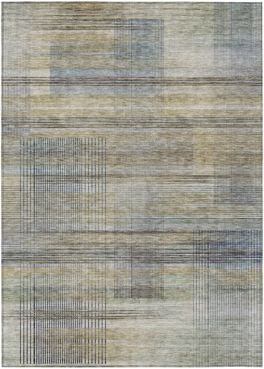 Khaki Tan And Beige Striped Washable Indoor Outdoor Area Rug Photo 2