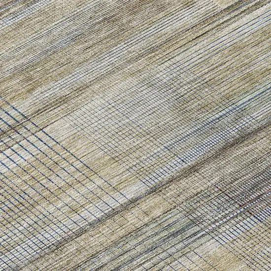 Khaki Tan And Beige Striped Washable Indoor Outdoor Area Rug Photo 8