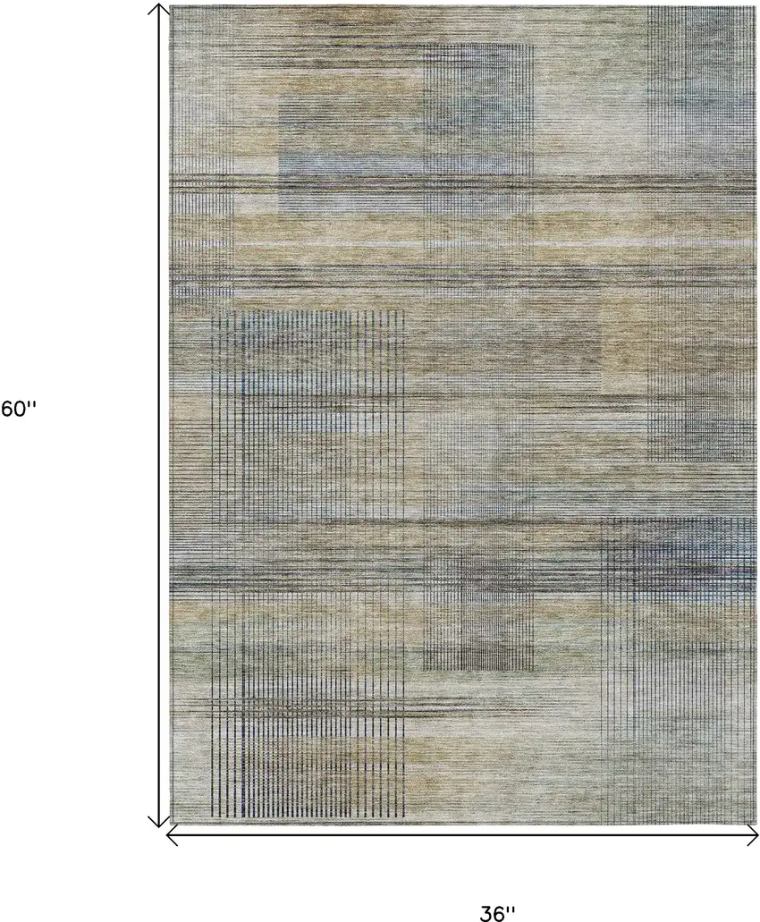 Khaki Tan And Beige Striped Washable Indoor Outdoor Area Rug Photo 3