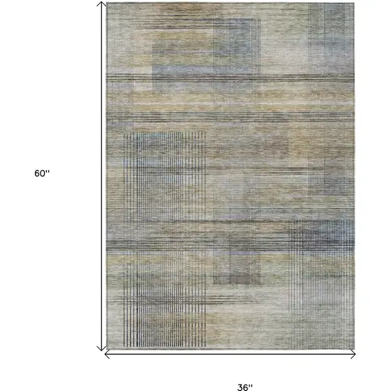 Khaki Tan And Beige Striped Washable Indoor Outdoor Area Rug Photo 3