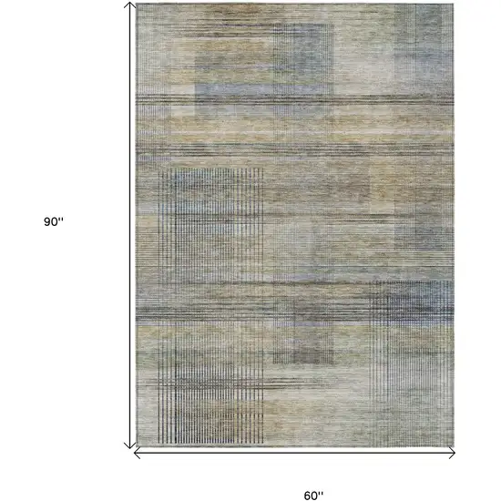 Khaki Tan And Beige Striped Washable Indoor Outdoor Area Rug Photo 3