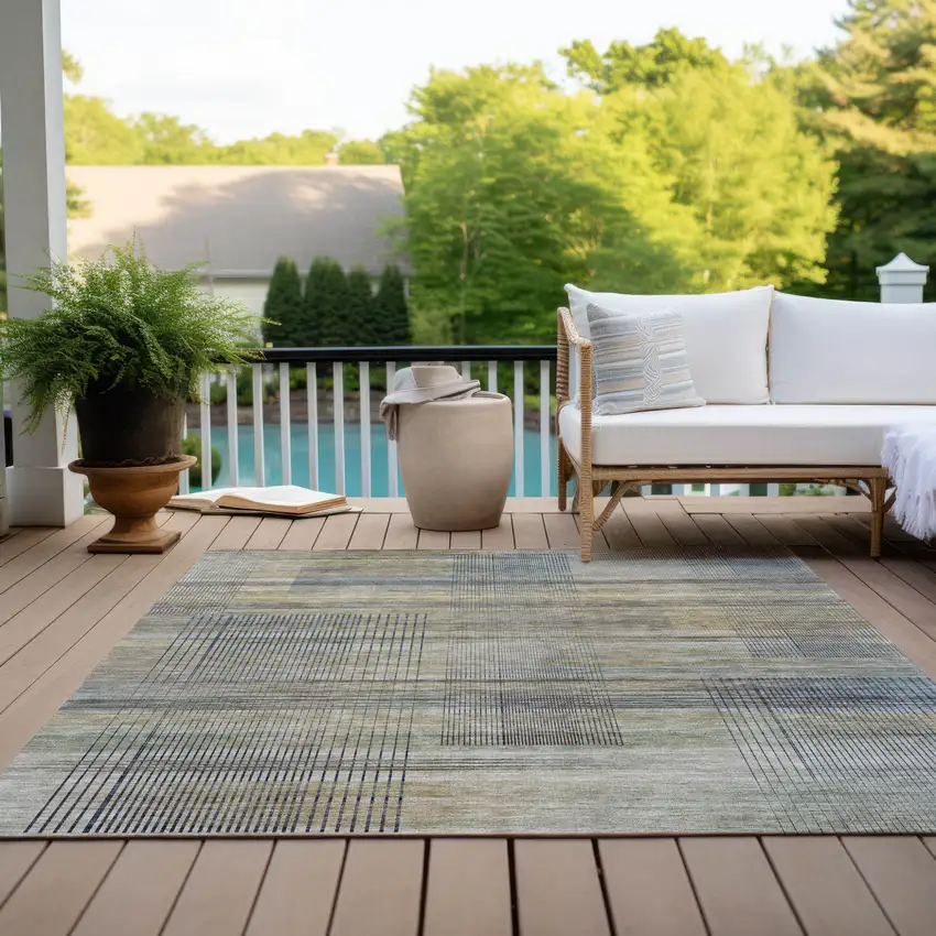 Khaki Tan And Beige Striped Washable Indoor Outdoor Area Rug Photo 9