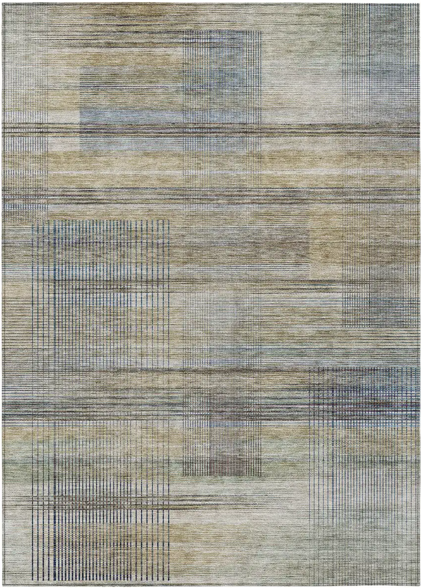 Khaki Tan And Beige Striped Washable Indoor Outdoor Area Rug Photo 2