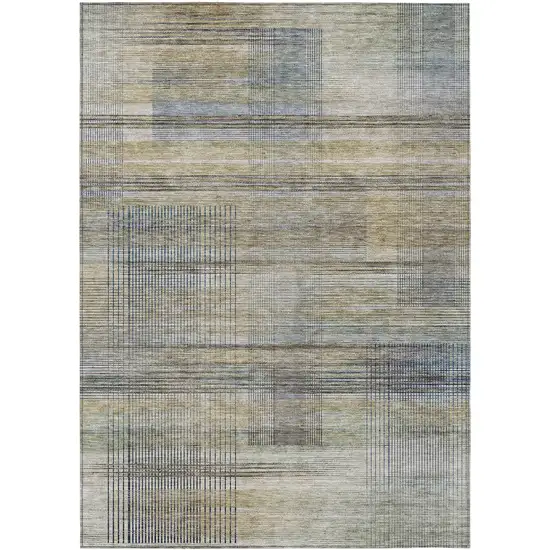 Khaki Tan And Beige Striped Washable Indoor Outdoor Area Rug Photo 2