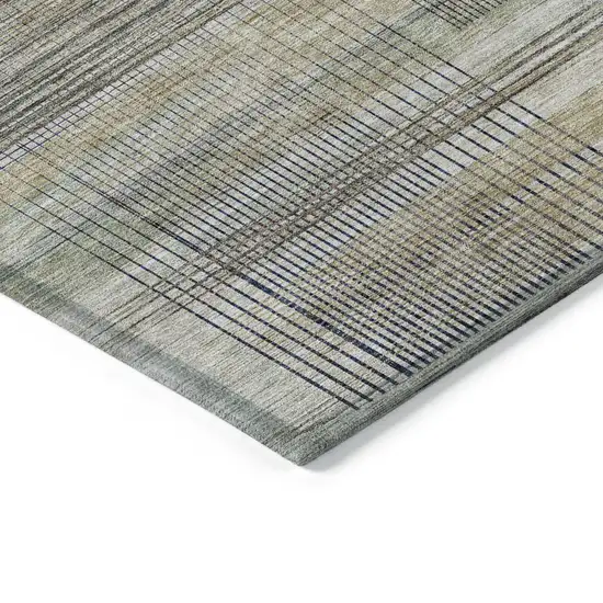 Khaki Tan And Beige Striped Washable Indoor Outdoor Area Rug Photo 5