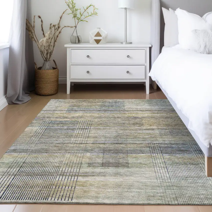 Khaki Tan And Beige Striped Washable Indoor Outdoor Area Rug Photo 9