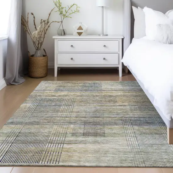 Khaki Tan And Beige Striped Washable Indoor Outdoor Area Rug Photo 9