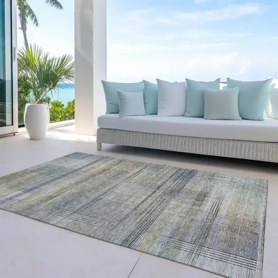 Khaki Tan And Beige Striped Washable Indoor Outdoor Area Rug Photo 8