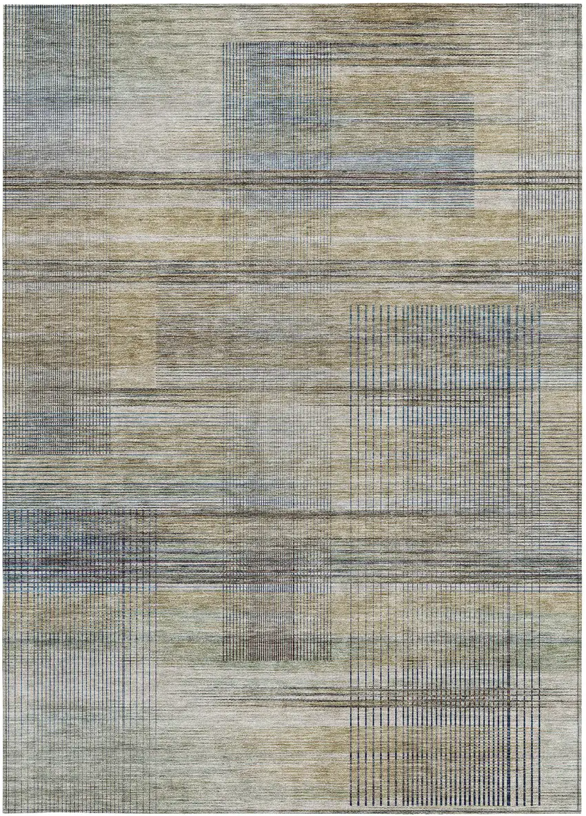 Khaki Tan And Beige Striped Washable Indoor Outdoor Area Rug Photo 7