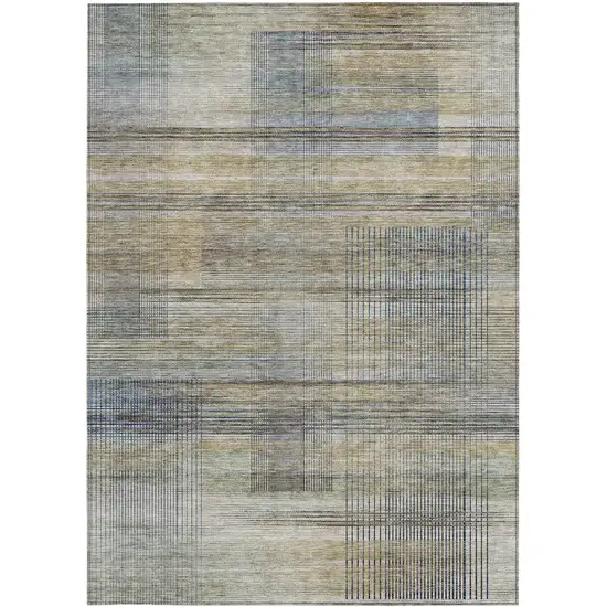 Khaki Tan And Beige Striped Washable Indoor Outdoor Area Rug Photo 7