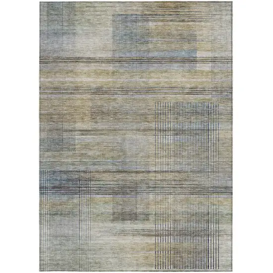 Khaki Tan And Beige Striped Washable Indoor Outdoor Area Rug Photo 7