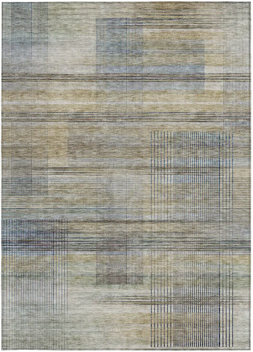 Khaki Tan And Beige Striped Washable Indoor Outdoor Area Rug Photo 7