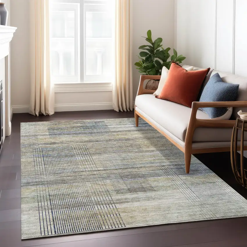 Khaki Tan And Beige Striped Washable Indoor Outdoor Area Rug Photo 9