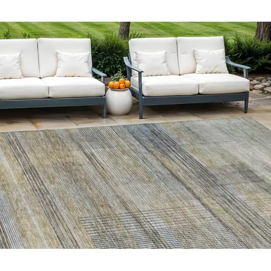 Khaki Tan And Beige Striped Washable Indoor Outdoor Area Rug Photo 1