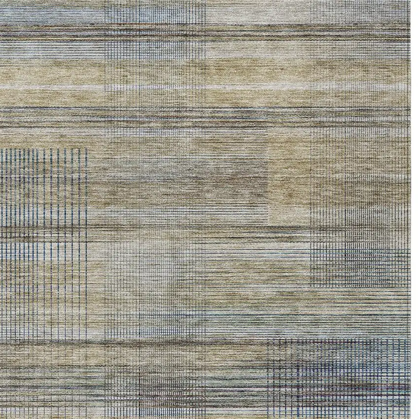 Khaki Tan And Beige Striped Washable Indoor Outdoor Area Rug Photo 6