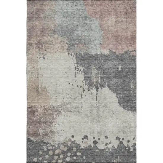 Khaki Taupe And Copper Abstract Washable Area Rug With UV Protection Photo 7