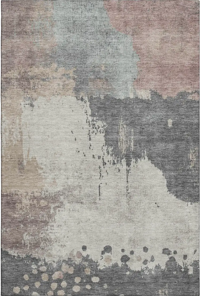 Khaki Taupe And Copper Abstract Washable Area Rug With UV Protection Photo 6