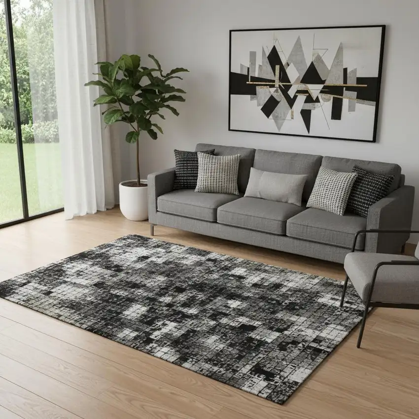 Khaki Taupe And Copper Abstract Washable Area Rug With UV Protection Photo 1
