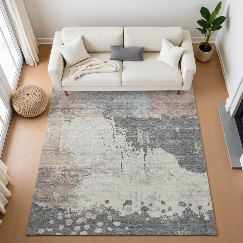 Khaki Taupe And Copper Abstract Washable Area Rug With UV Protection Photo 4