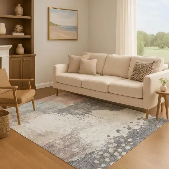 Khaki Taupe And Copper Abstract Washable Area Rug With UV Protection Photo 6