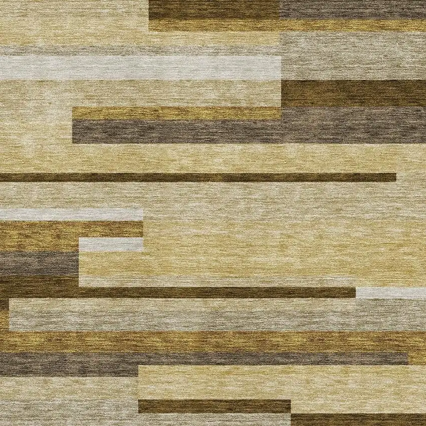 Khaki Taupe And Gold Striped Washable Area Rug With UV Protection Photo 3