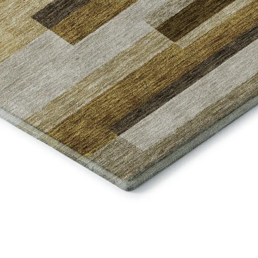 Khaki Taupe And Gold Striped Washable Area Rug With UV Protection Photo 8