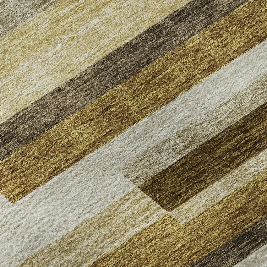 Khaki Taupe And Gold Striped Washable Area Rug With UV Protection Photo 8