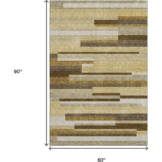 Khaki Taupe And Gold Striped Washable Area Rug With UV Protection Photo 3