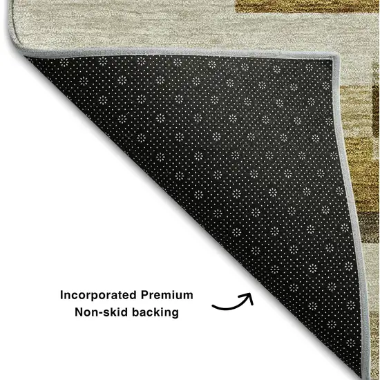 Khaki Taupe And Gold Striped Washable Area Rug With UV Protection Photo 7