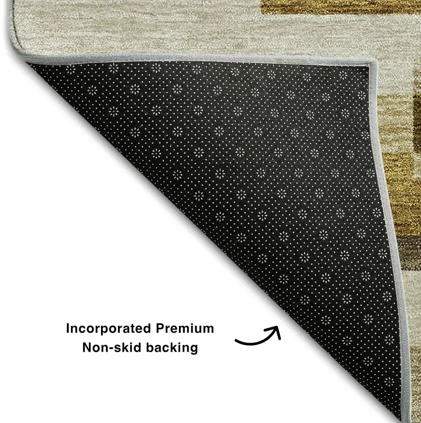 Khaki Taupe And Gold Striped Washable Area Rug With UV Protection Photo 7