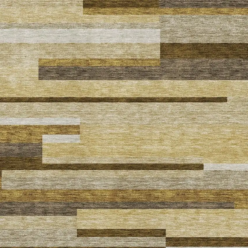 Khaki Taupe And Gold Striped Washable Area Rug With UV Protection Photo 3