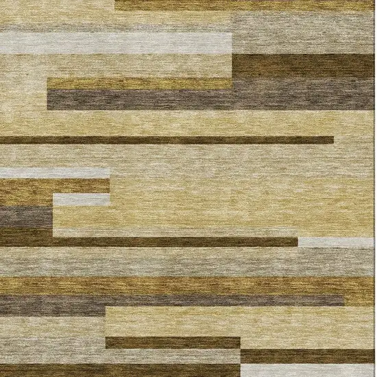 Khaki Taupe And Gold Striped Washable Area Rug With UV Protection Photo 3
