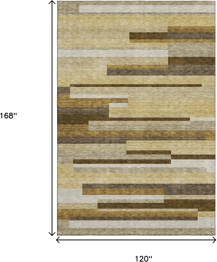 Khaki Taupe And Gold Striped Washable Area Rug With UV Protection Photo 3