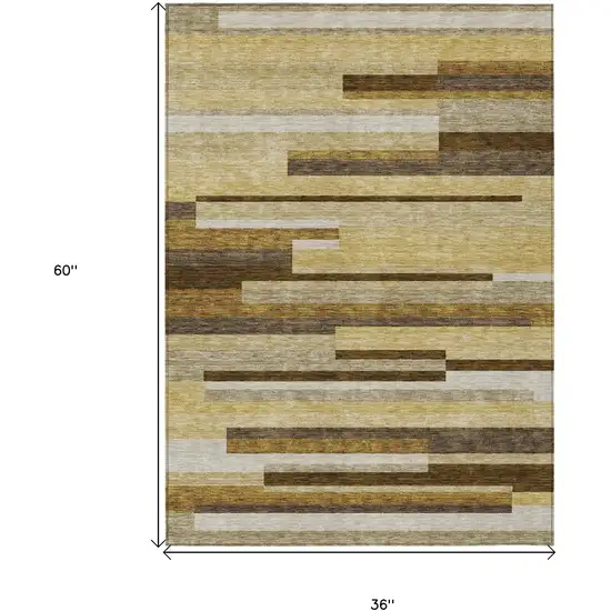 Khaki Taupe And Gold Striped Washable Indoor Outdoor Area Rug Photo 7