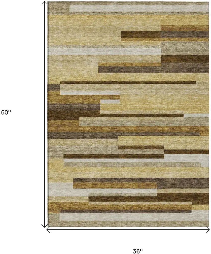 Khaki Taupe And Gold Striped Washable Indoor Outdoor Area Rug Photo 7