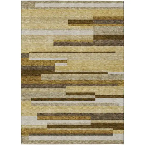 Khaki Taupe And Gold Striped Washable Indoor Outdoor Area Rug Photo 1