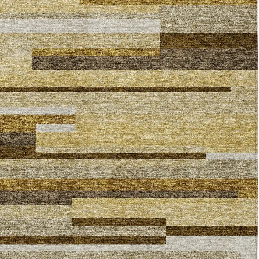 Khaki Taupe And Gold Striped Washable Indoor Outdoor Area Rug Photo 5