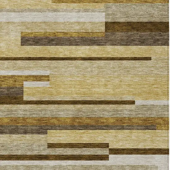 Khaki Taupe And Gold Striped Washable Indoor Outdoor Area Rug Photo 5