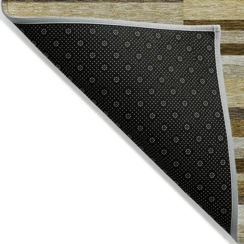 Khaki Taupe And Gold Striped Washable Indoor Outdoor Area Rug Photo 4