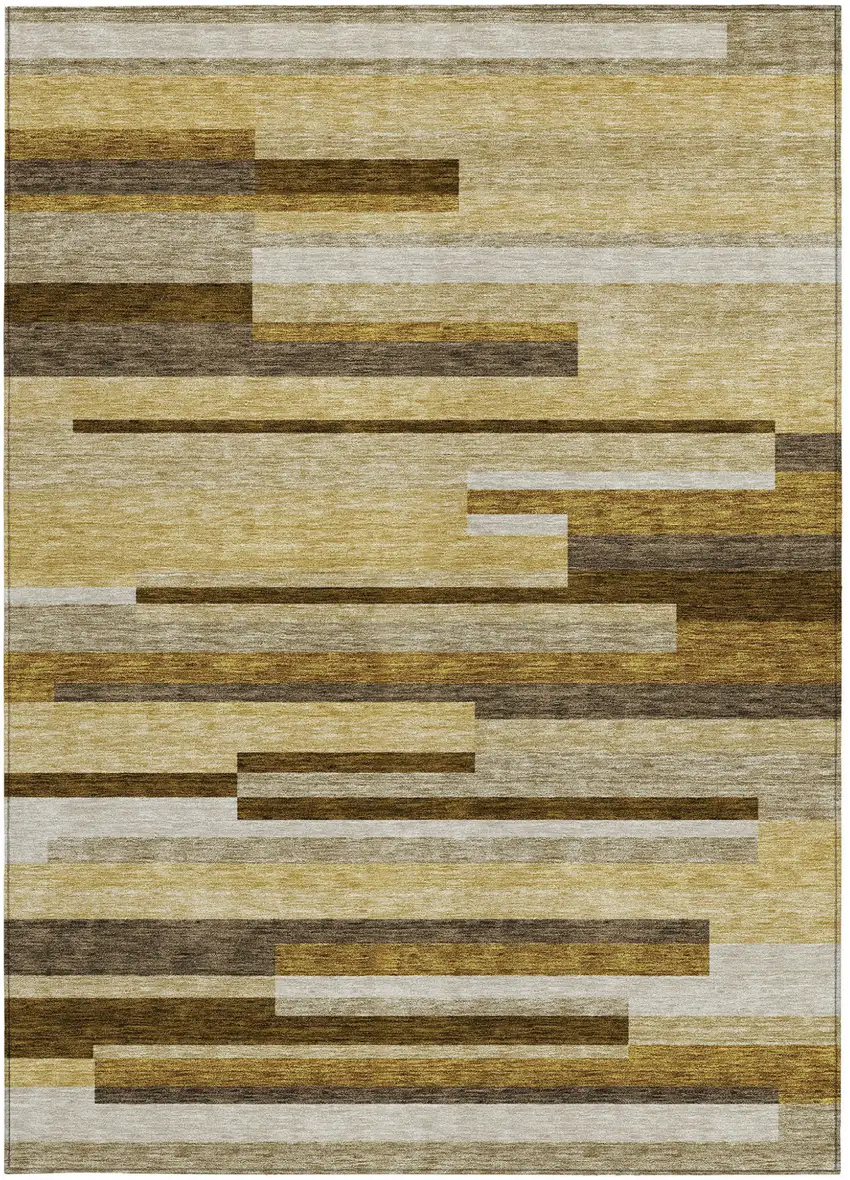 Khaki Taupe And Gold Striped Washable Indoor Outdoor Area Rug Photo 6