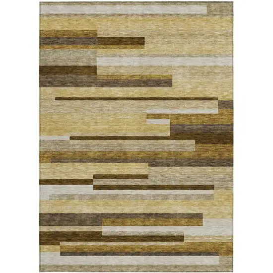 Khaki Taupe And Gold Striped Washable Indoor Outdoor Area Rug Photo 6