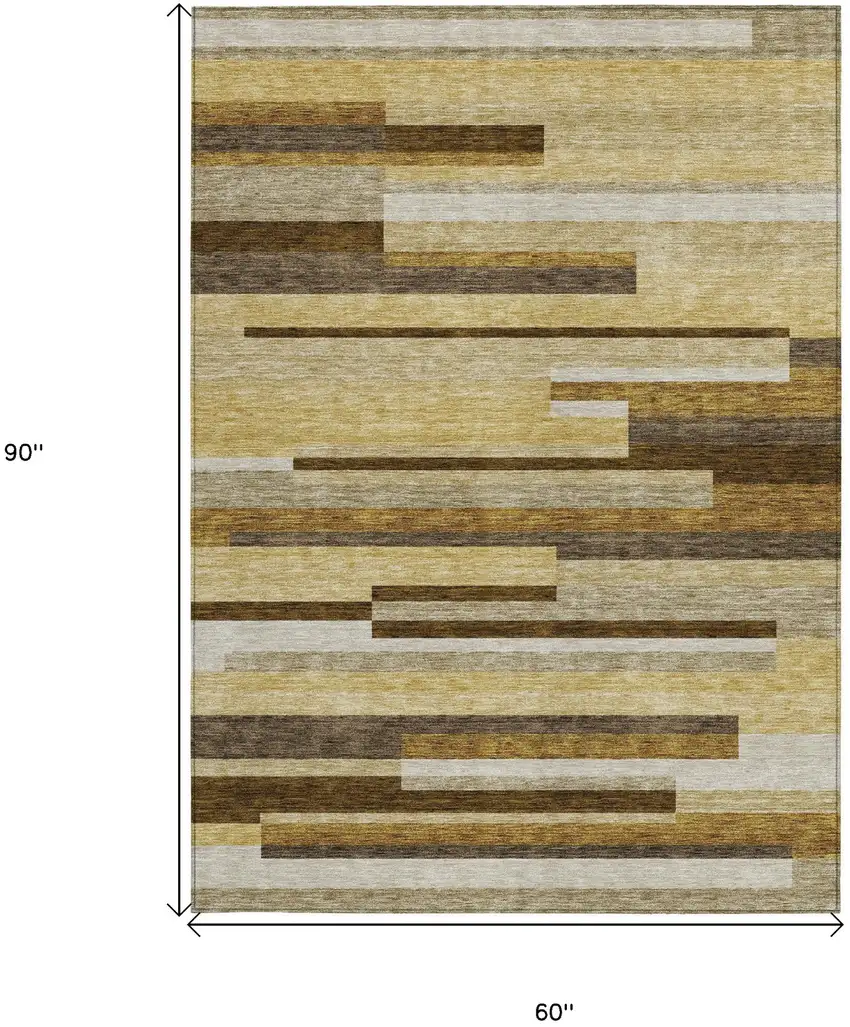 Khaki Taupe And Gold Striped Washable Indoor Outdoor Area Rug Photo 7