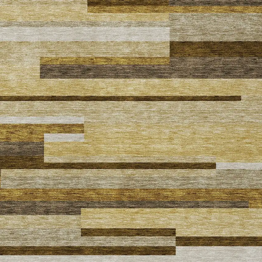 Khaki Taupe And Gold Striped Washable Indoor Outdoor Area Rug Photo 8