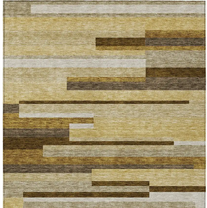 Khaki Taupe And Gold Striped Washable Indoor Outdoor Area Rug Photo 4