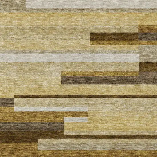 Khaki Taupe And Gold Striped Washable Indoor Outdoor Area Rug Photo 6