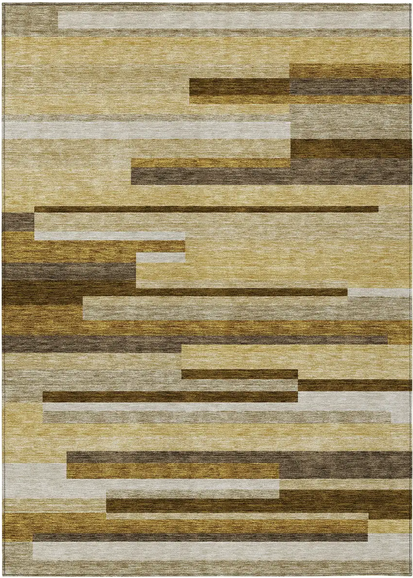 Khaki Taupe And Gold Striped Washable Indoor Outdoor Area Rug Photo 3