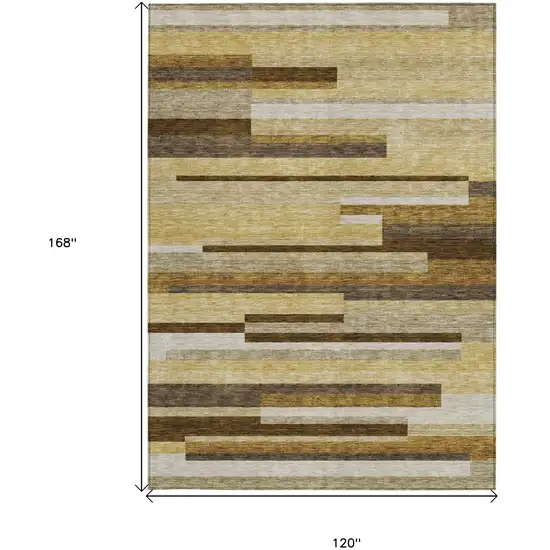 Khaki Taupe And Gold Striped Washable Indoor Outdoor Area Rug Photo 7