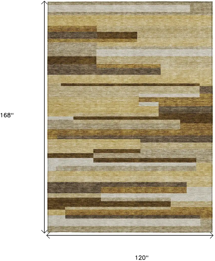 Khaki Taupe And Gold Striped Washable Indoor Outdoor Area Rug Photo 7