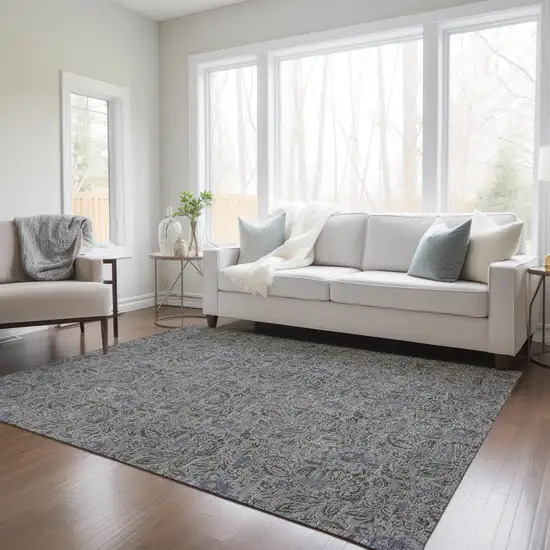 Khaki Taupe And Gray Floral Washable Indoor Outdoor Area Rug Photo 8