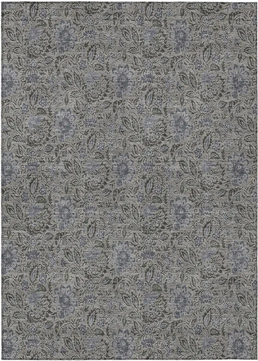 Khaki Taupe And Gray Floral Washable Indoor Outdoor Area Rug Photo 2